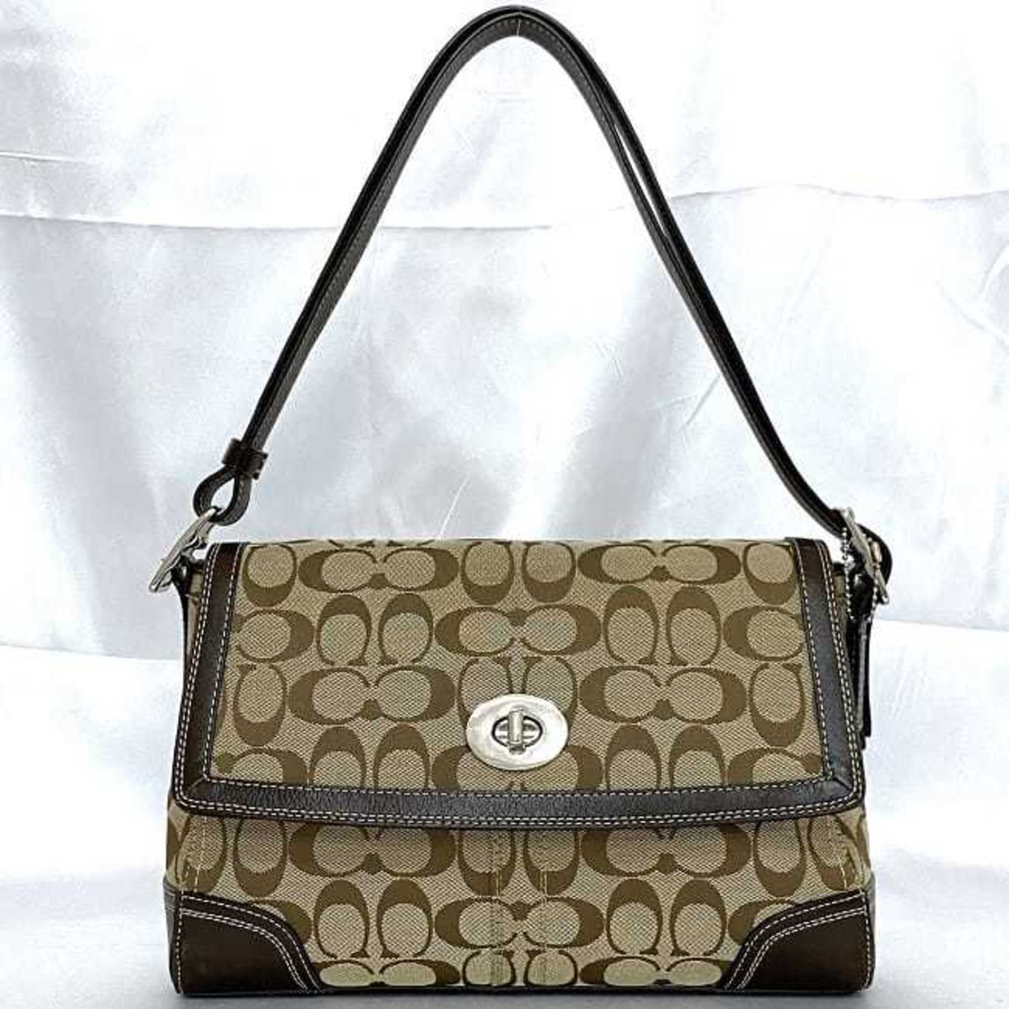 Coach 2way shoulder bag beige brown signature F13972 canvas leather COACH ladies