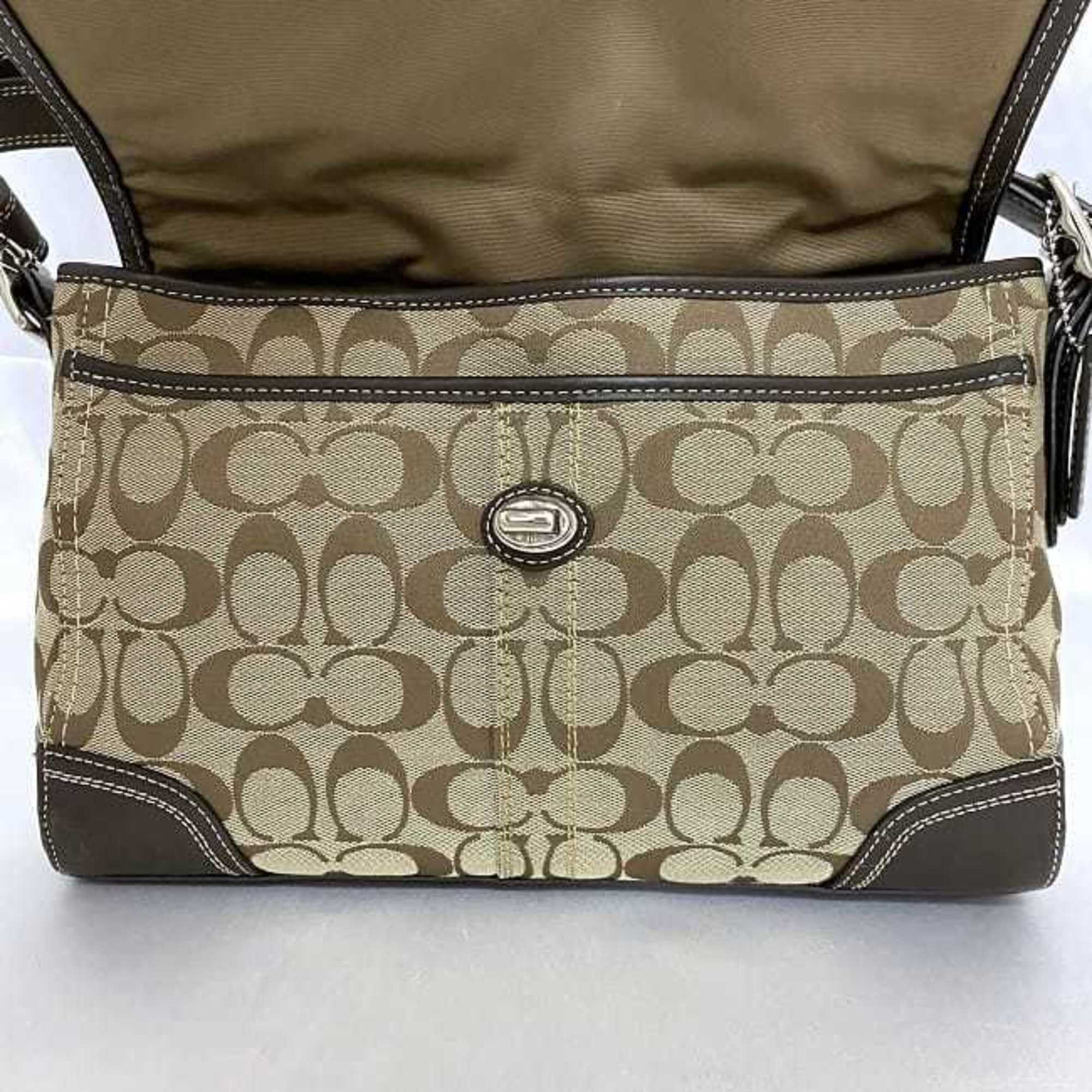 Coach 2way shoulder bag beige brown signature F13972 canvas leather COACH ladies