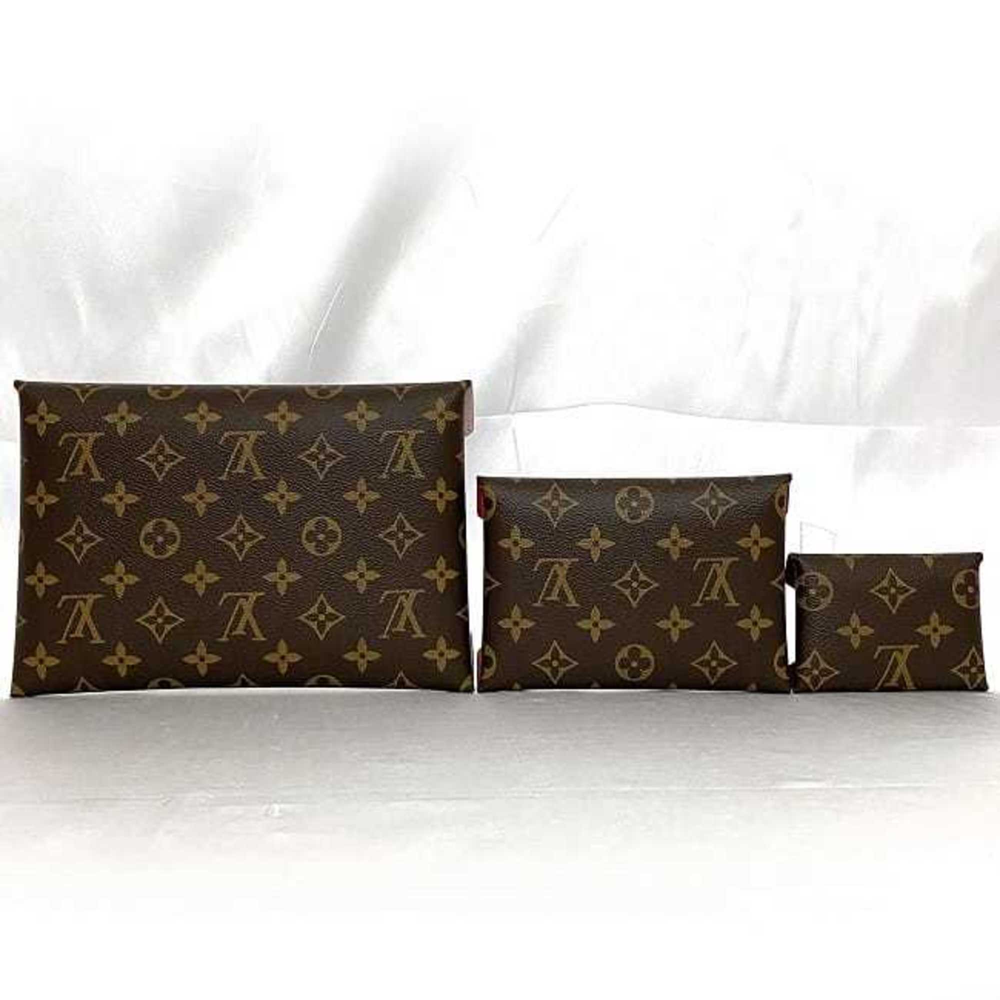 Louis Vuitton Pouch Pochette Kirigami Brown Red Pink Bordeaux Monogram M62034 Three-piece Set Clutch Bag Canvas SP2128 LOUIS VUITTON Triple Bag-in-Bag 3-piece