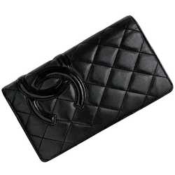 Chanel Bi-fold Long Wallet Black Cambon A26717 Coco Mark Leather 1 CHANEL Quilted Women's Pink Card