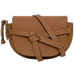 LOEWE Shoulder Bag Gate Brown Grain Leather Flap Belt Anagram Compact Women's