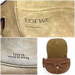 LOEWE Shoulder Bag Gate Brown Grain Leather Flap Belt Anagram Compact Women's