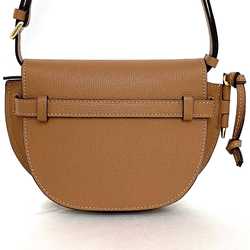 LOEWE Shoulder Bag Gate Brown Grain Leather Flap Belt Anagram Compact Women's