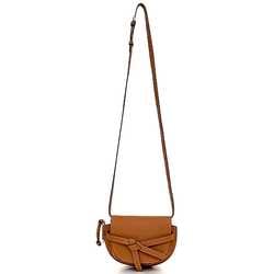 LOEWE Shoulder Bag Gate Brown Grain Leather Flap Belt Anagram Compact Women's