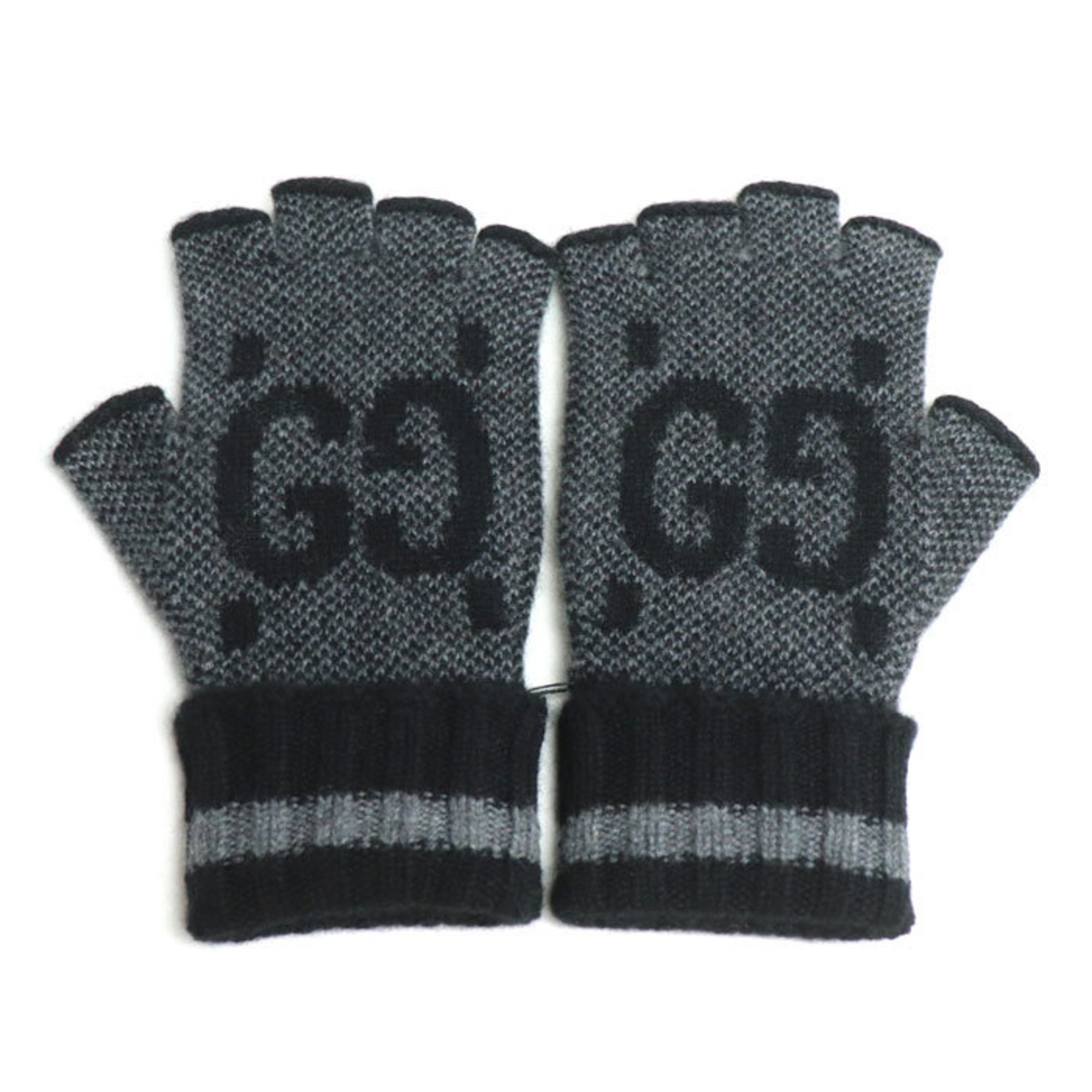 GUCCI Cashmere Fingerless Gloves Black Grey 726586 4GABX S Women's