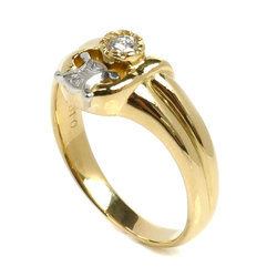 CELINE Celine K18YG Yellow Gold Pt900 Platinum Macadam Ring Diamond 0.10ct Size 15.5 5.1g Women's