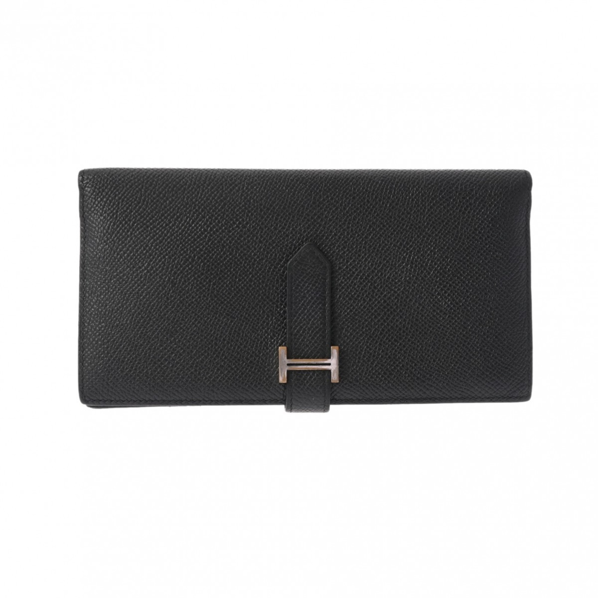 HERMES Hermes Bearn Souffle Black A Stamp (around 2017) Unisex Epsom Leather Long Wallet