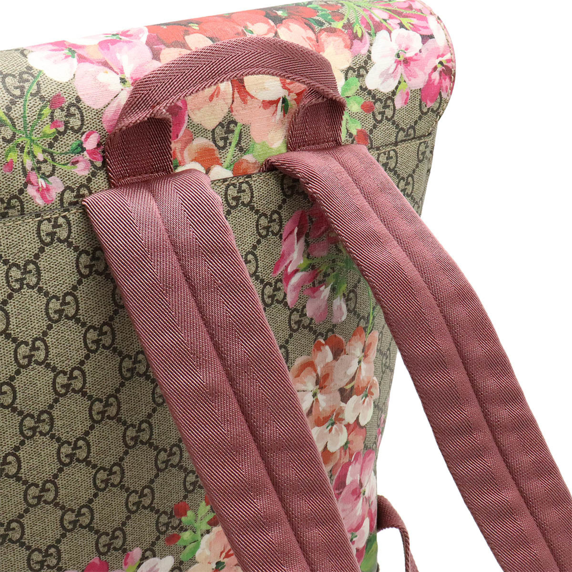 GUCCI GG Blooms Supreme Backpack PVC Suede Flower Print Beige Pink Multicolor 405019