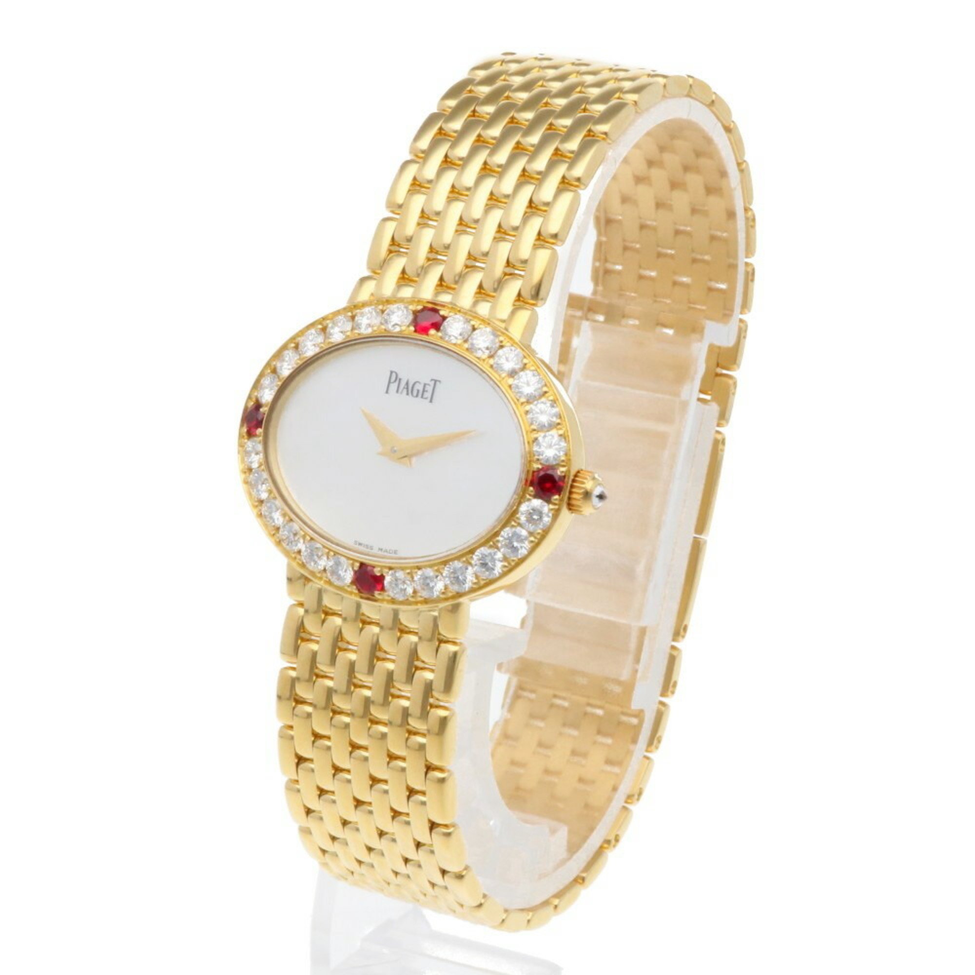 Piaget Watch 18K P10242 Quartz Ladies PIAGET Diamond Bezel White Shell