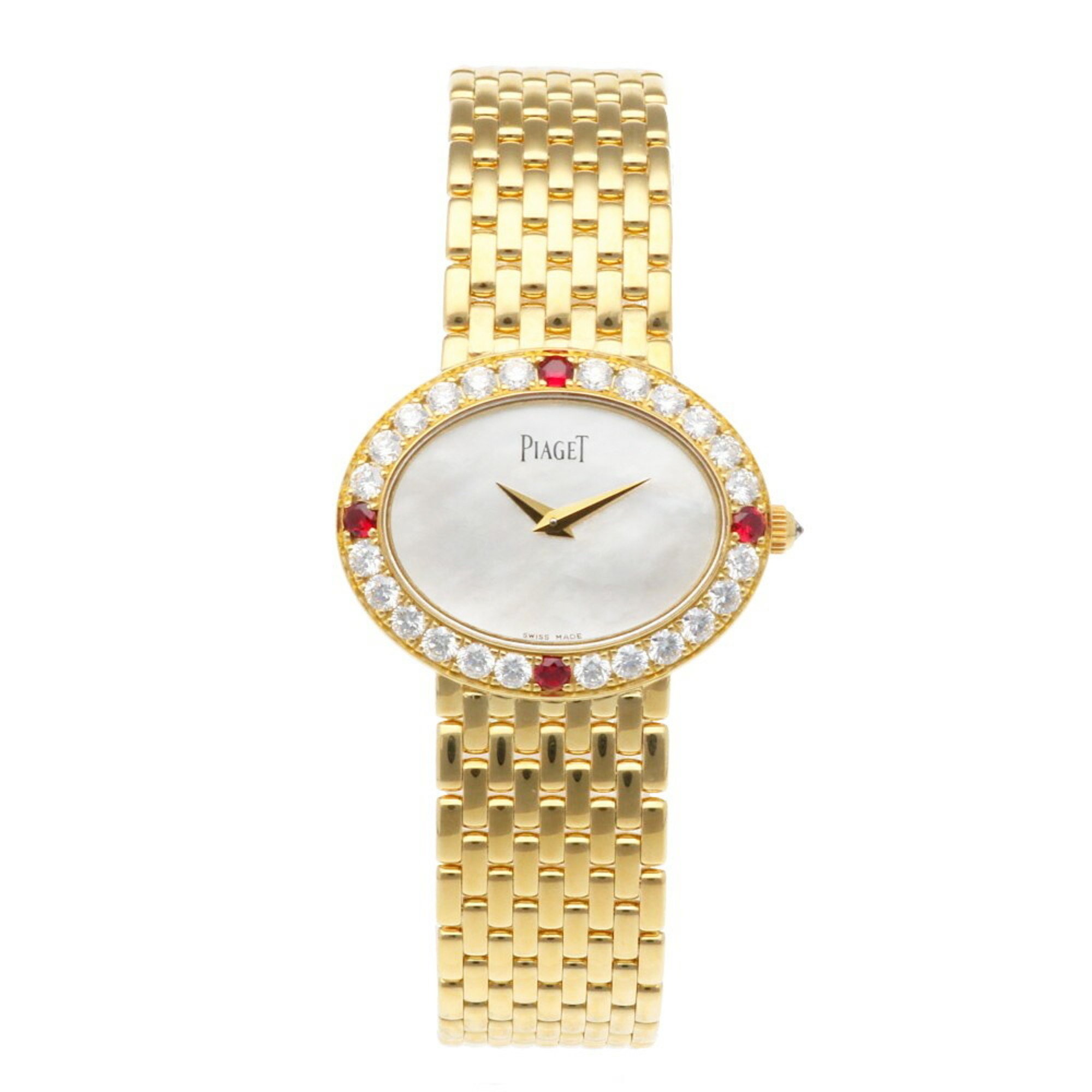 Piaget Watch 18K P10242 Quartz Ladies PIAGET Diamond Bezel White Shell