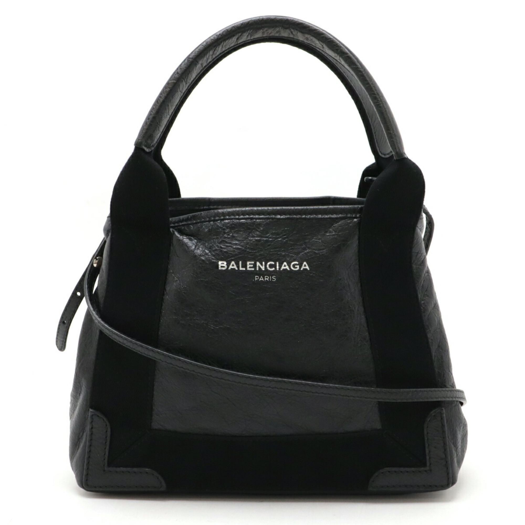 BALENCIAGA Exclusive Line Navy Cabas XS Tote Bag Handbag Shoulder Leather Black 390346