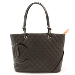 CHANEL Cambon Line Coco Mark Large Tote Shoulder Bag Soft Calfskin Enamel Dark Brown A25169