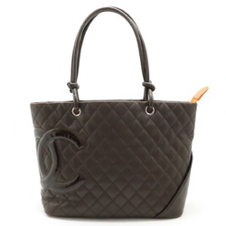 CHANEL Cambon Line Coco Mark Large Tote Shoulder Bag Soft Calfskin Enamel Dark Brown A25169