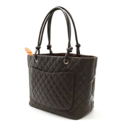 CHANEL Cambon Line Coco Mark Large Tote Shoulder Bag Soft Calfskin Enamel Dark Brown A25169