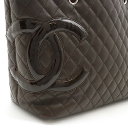 CHANEL Cambon Line Coco Mark Large Tote Shoulder Bag Soft Calfskin Enamel Dark Brown A25169