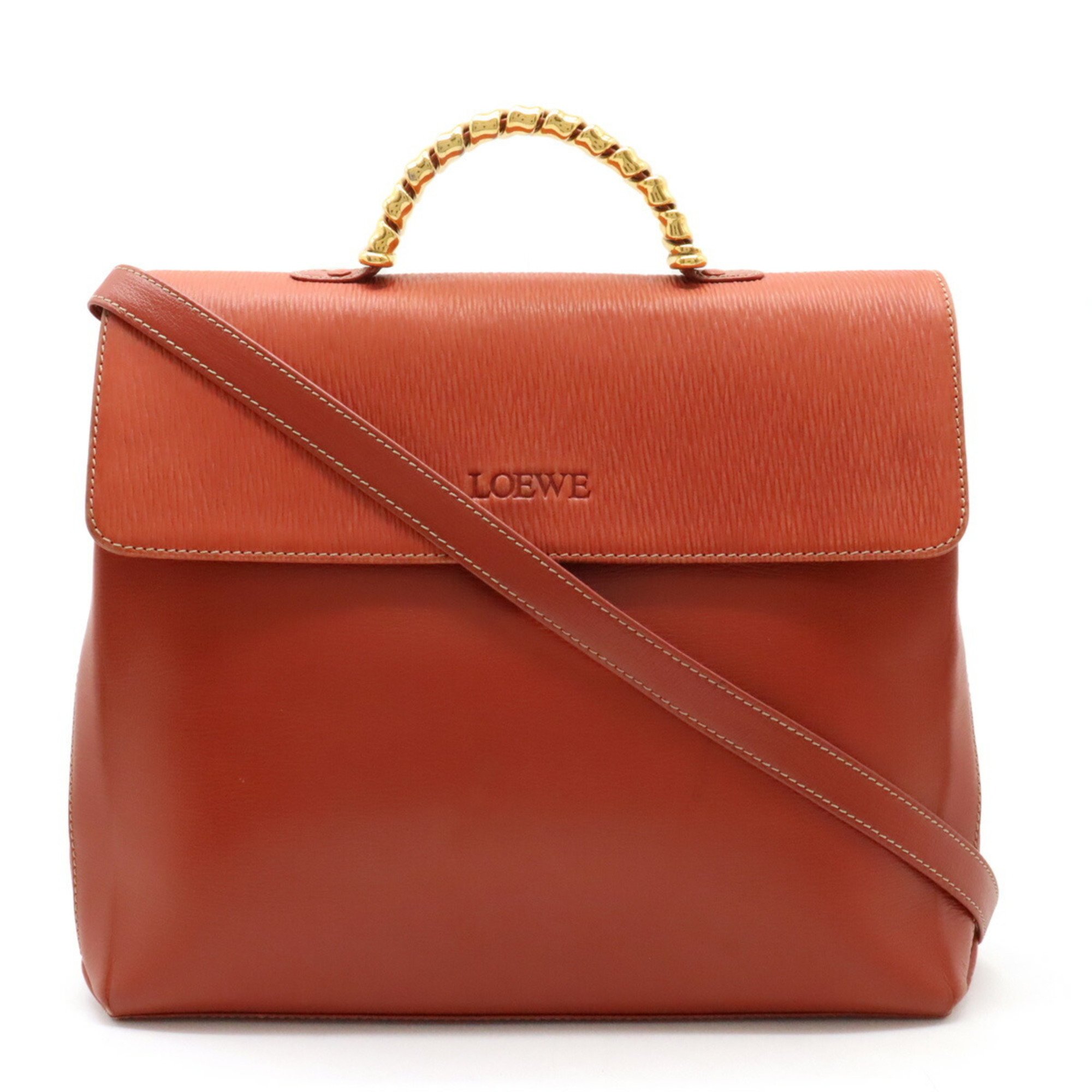 LOEWE Velazquez Twist Handbag Shoulder Bag Leather Terracotta Orange