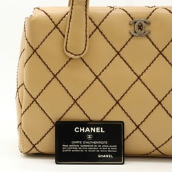 CHANEL Wild Stitch Coco Mark Handbag Tote Bag Leather Beige