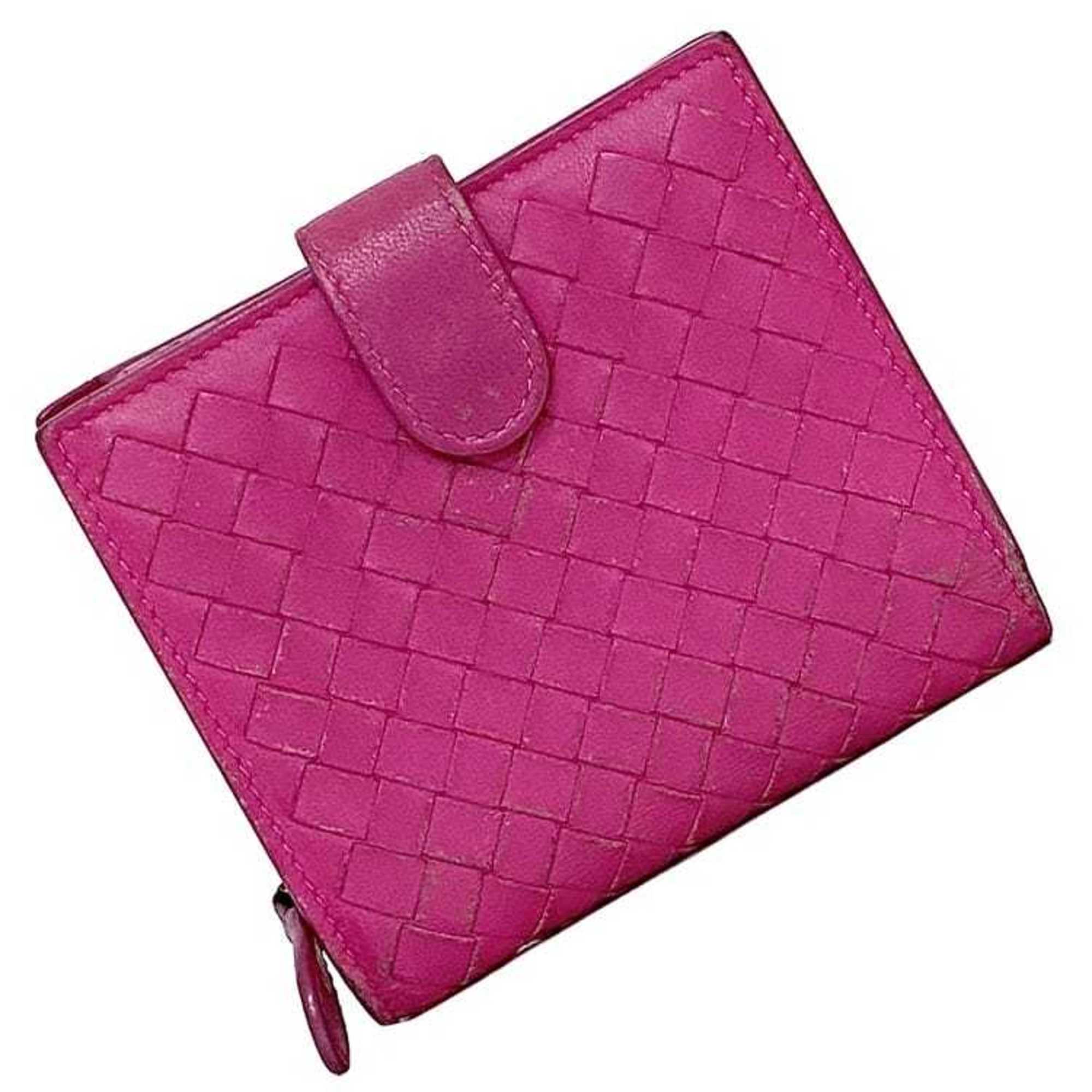 Bottega Veneta Bi-fold Wallet Pink Intrecciato Compact Leather BOTTEGA VENETA Women's