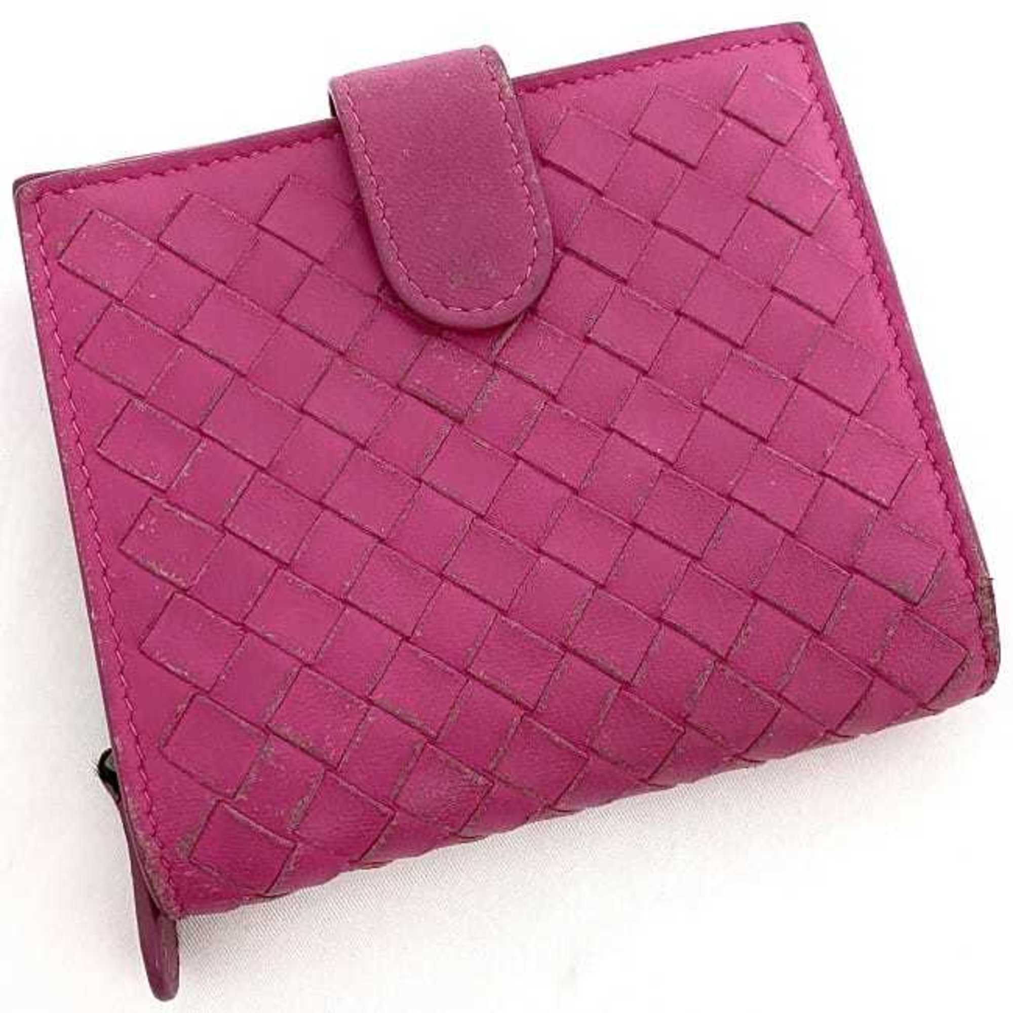 Bottega Veneta Bi-fold Wallet Pink Intrecciato Compact Leather BOTTEGA VENETA Women's