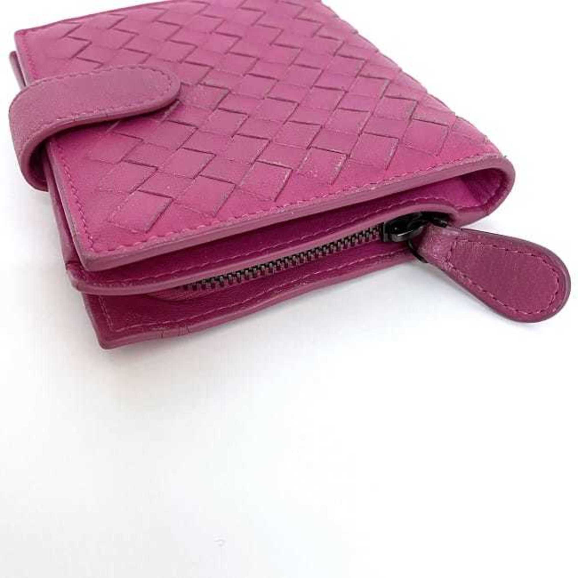 Bottega Veneta Bi-fold Wallet Pink Intrecciato Compact Leather BOTTEGA VENETA Women's