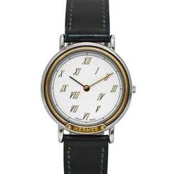 Hermes Watch Meteor f-21083 White Silver Gold Dark Green Boys 32mm SS Leather Quartz 〇T Mark HERMES Battery Operated Dial Round