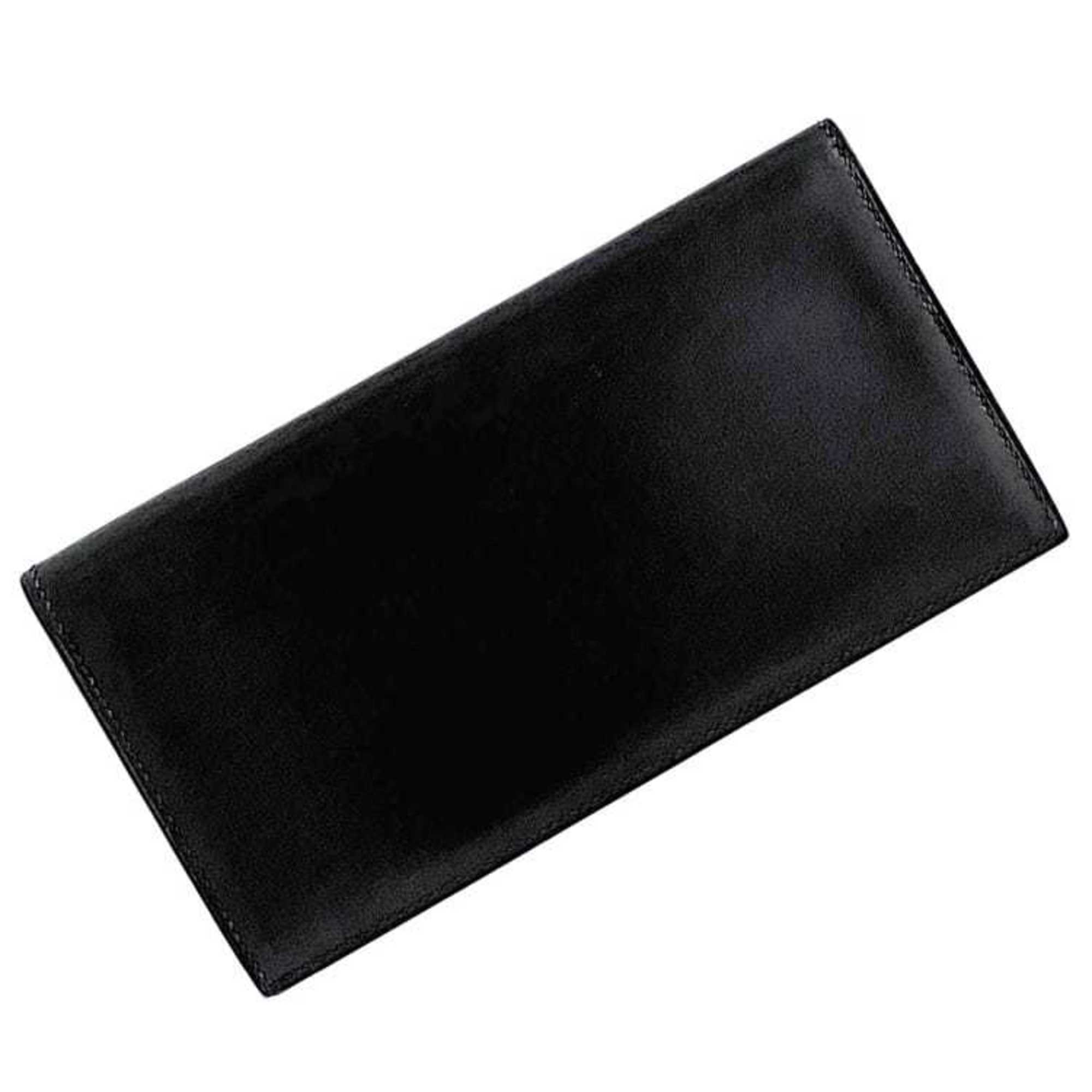 Hermes Bi-fold Long Wallet Fleming Black Billfold Leather Box Calf □E Engraved HERMES Only Men's