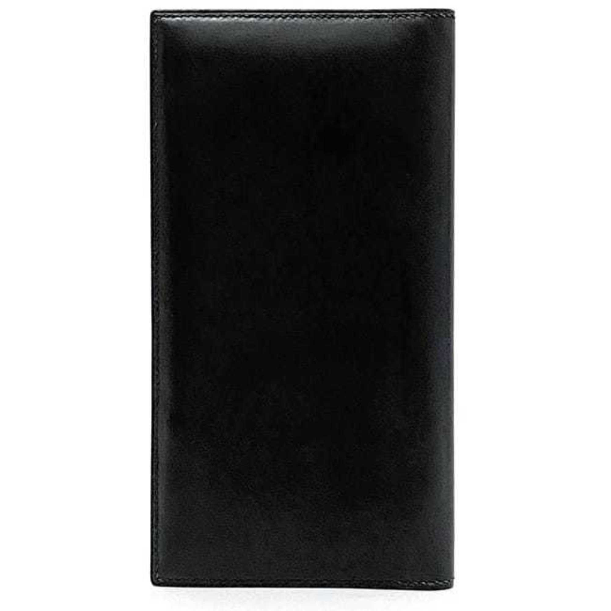 Hermes Bi-fold Long Wallet Fleming Black Billfold Leather Box Calf □E Engraved HERMES Only Men's