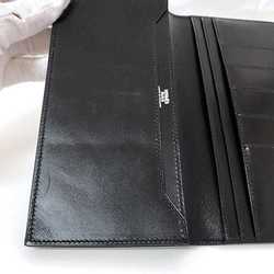 Hermes Bi-fold Long Wallet Fleming Black Billfold Leather Box Calf □E Engraved HERMES Only Men's