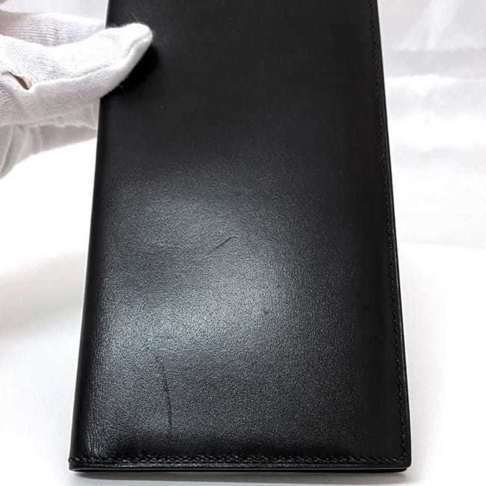 Hermes Bi-fold Long Wallet Fleming Black Billfold Leather Box Calf □E Engraved HERMES Only Men's