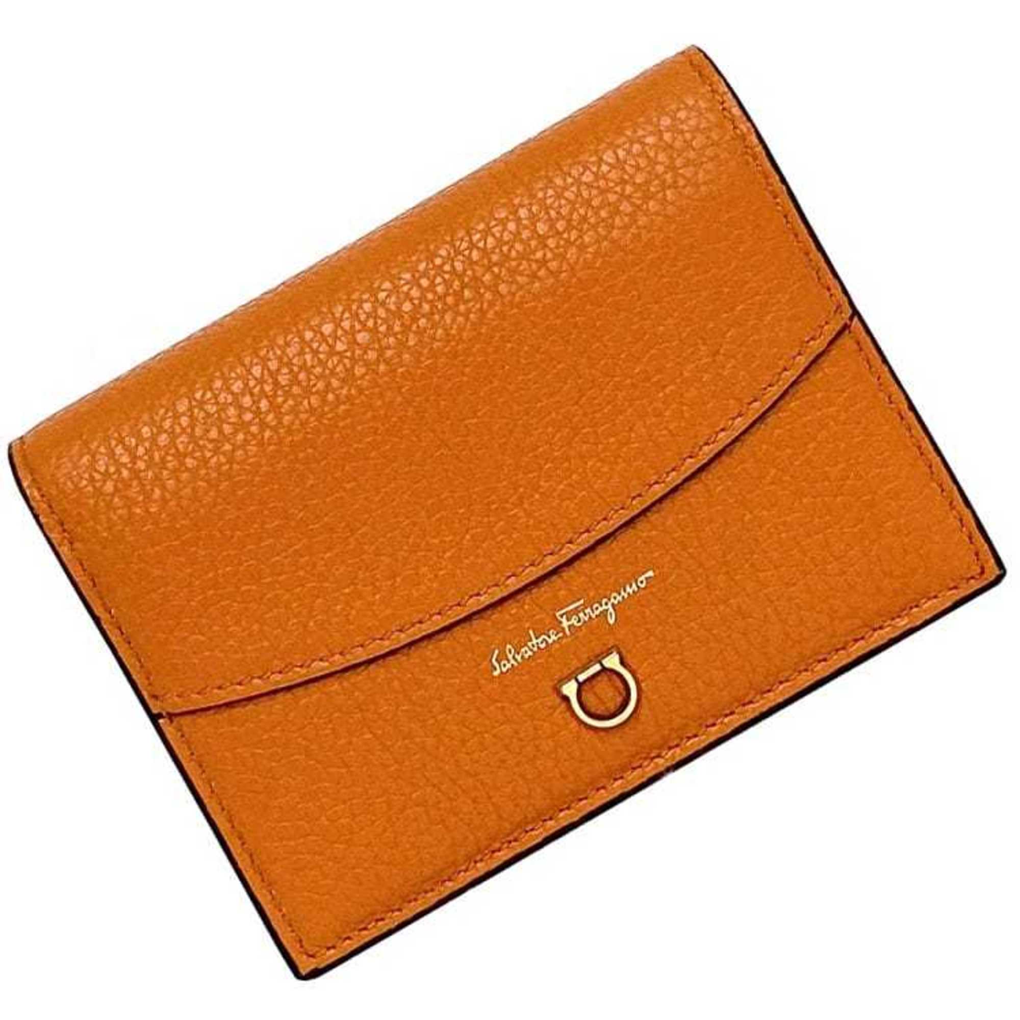 Salvatore Ferragamo Bi-fold Wallet Orange Gancini 220260 0744163 Leather Compact