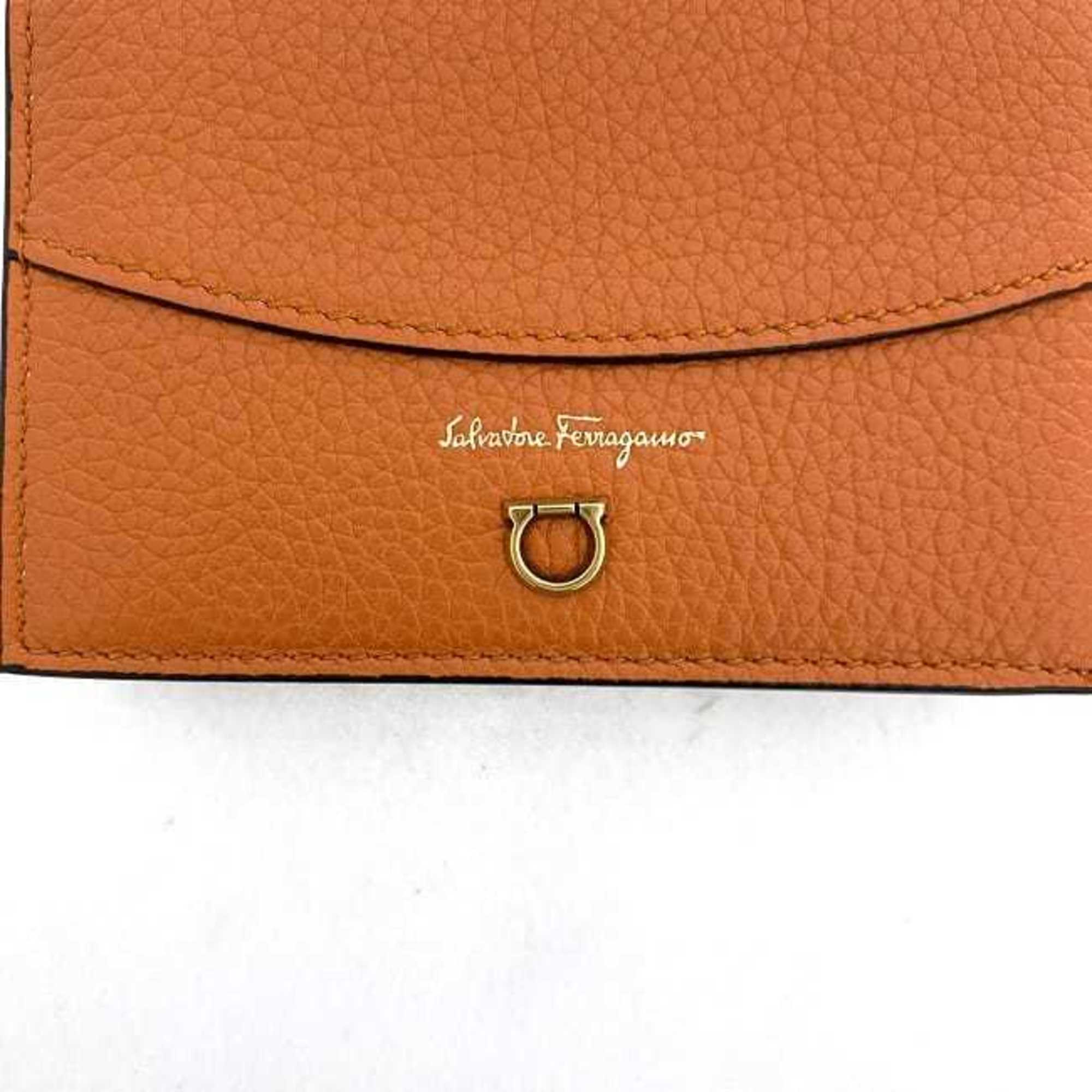 Salvatore Ferragamo Bi-fold Wallet Orange Gancini 220260 0744163 Leather Compact