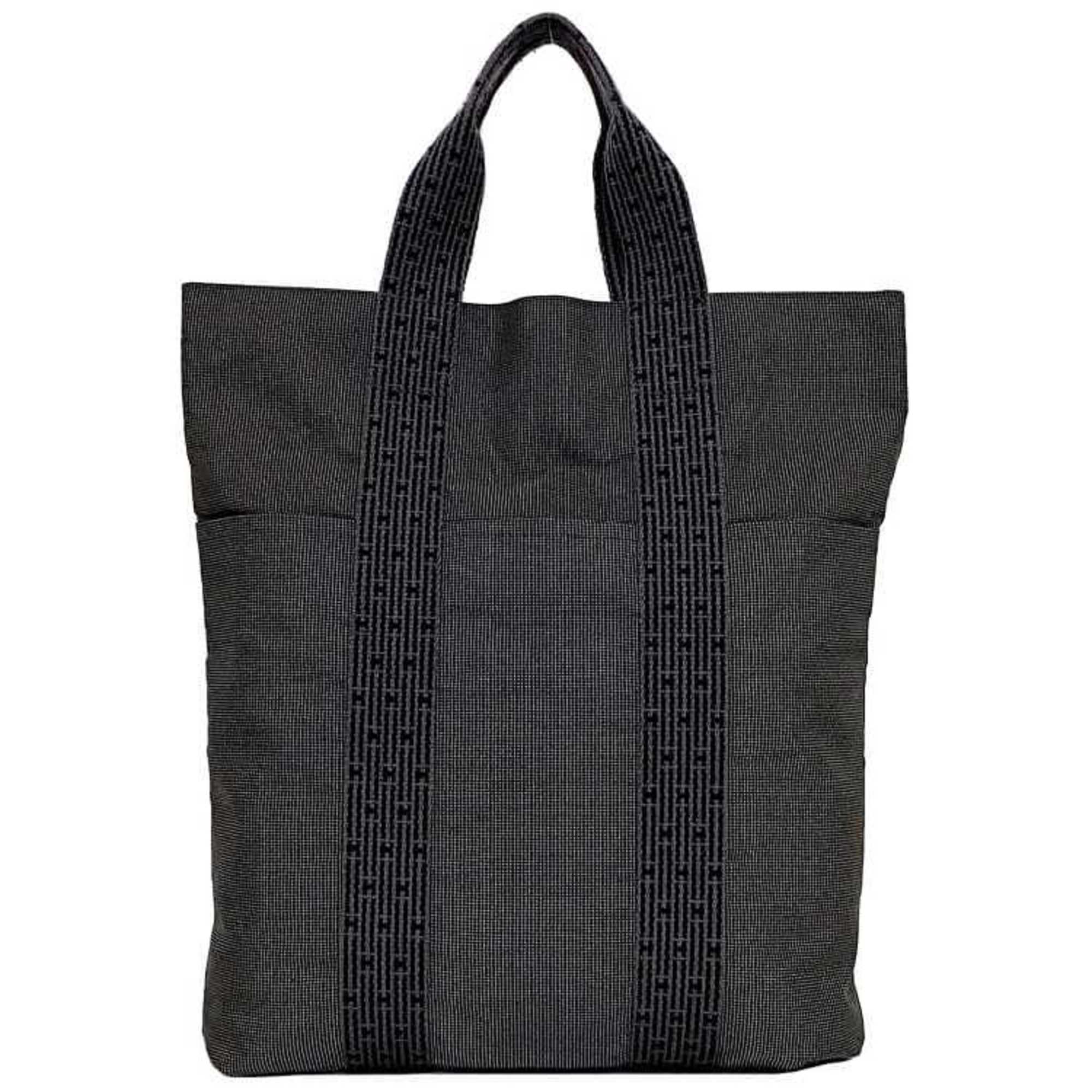 Hermes Tote Bag Cabas Grey Air Line Canvas HERMES A4 Men's Women's Black