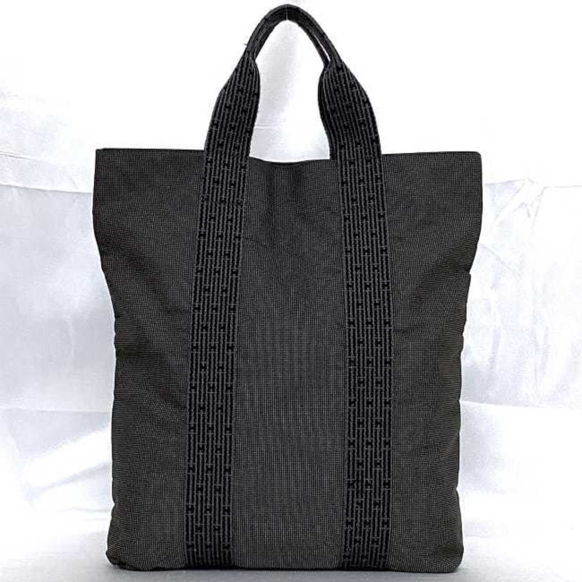 Hermes Tote Bag Cabas Grey Air Line Canvas HERMES A4 Men's Women's Black