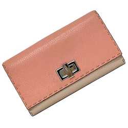 Fendi Bi-fold Pink Beige Selleria 8M0308 Leather FENDI Flap Turnlock Women's Long Wallet