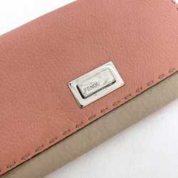 Fendi Bi-fold Pink Beige Selleria 8M0308 Leather FENDI Flap Turnlock Women's Long Wallet