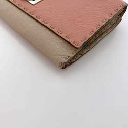 Fendi Bi-fold Pink Beige Selleria 8M0308 Leather FENDI Flap Turnlock Women's Long Wallet