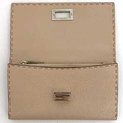 Fendi Bi-fold Pink Beige Selleria 8M0308 Leather FENDI Flap Turnlock Women's Long Wallet