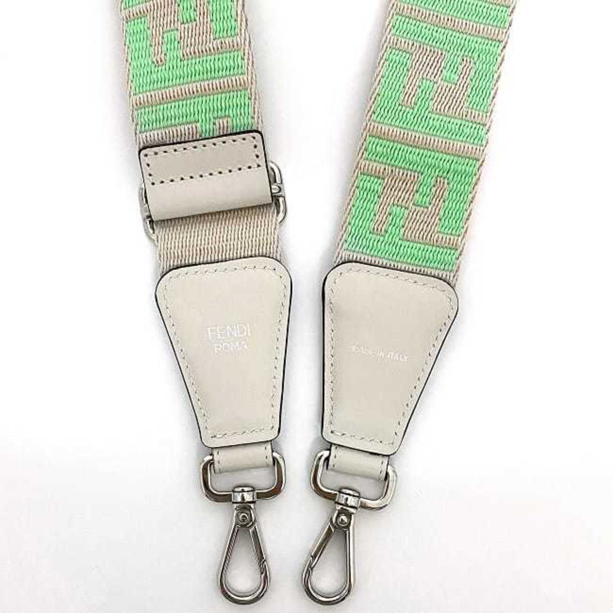 Fendi Strap You Gray Green Shoulder strap only Jacquard canvas Leather FENDI FF Wide width