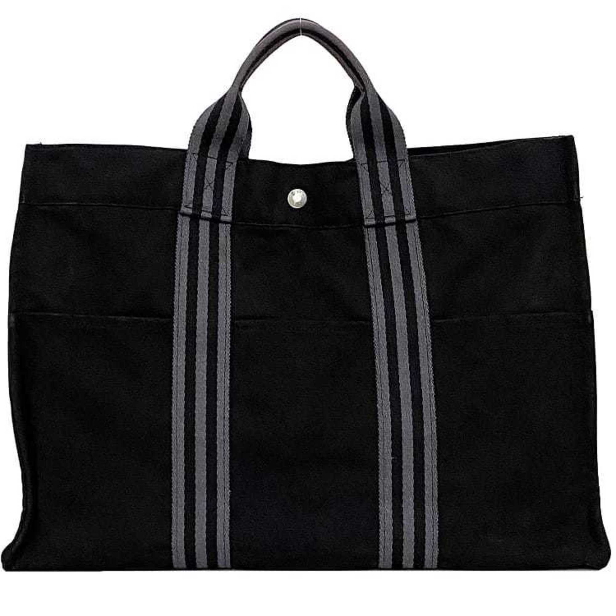 Hermes Tote Bag Foultou MM Black Grey Canvas HERMES Men's Women's