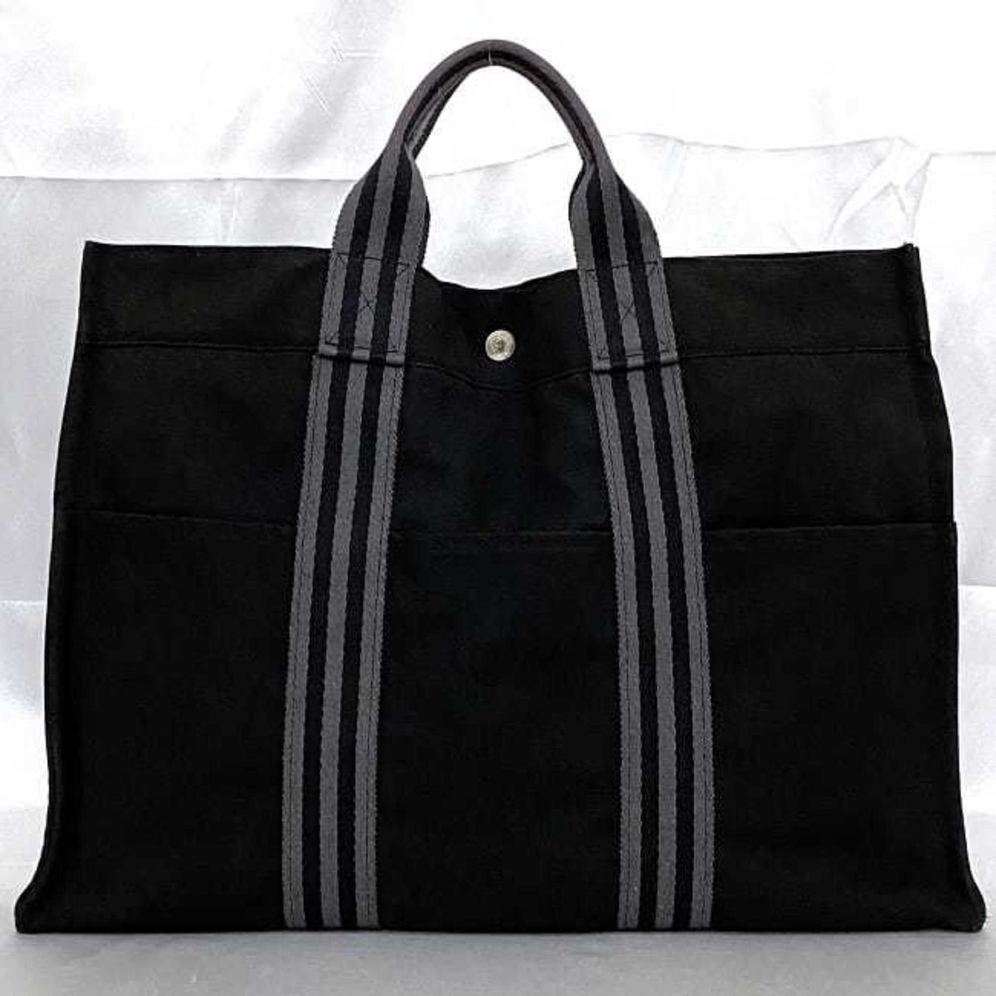 Hermes Tote Bag Foultou MM Black Grey Canvas HERMES Men's Women's