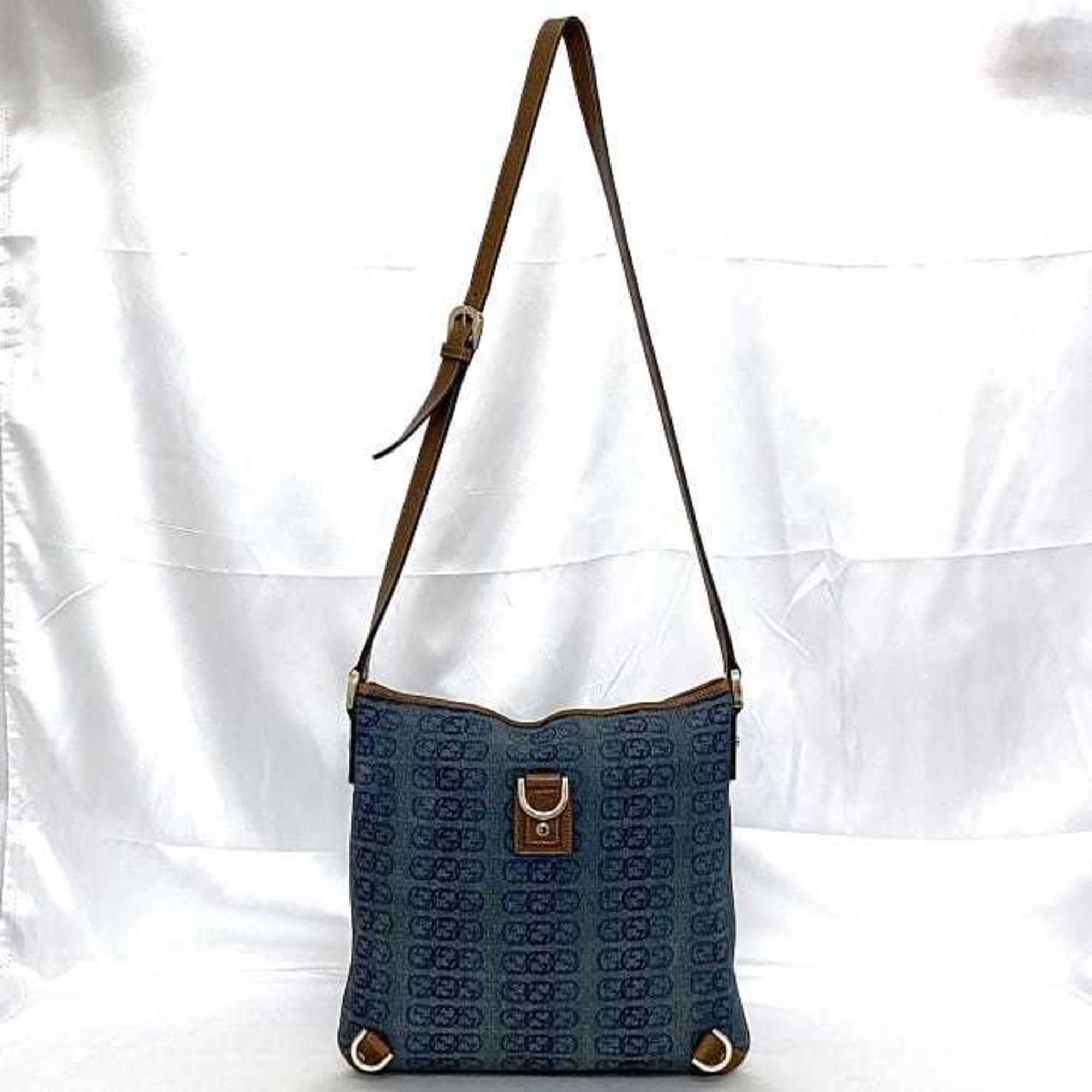 Gucci Shoulder Bag Blue Brown Interlocking Abby 131326 GG Leather Denim Canvas GUCCI Women's