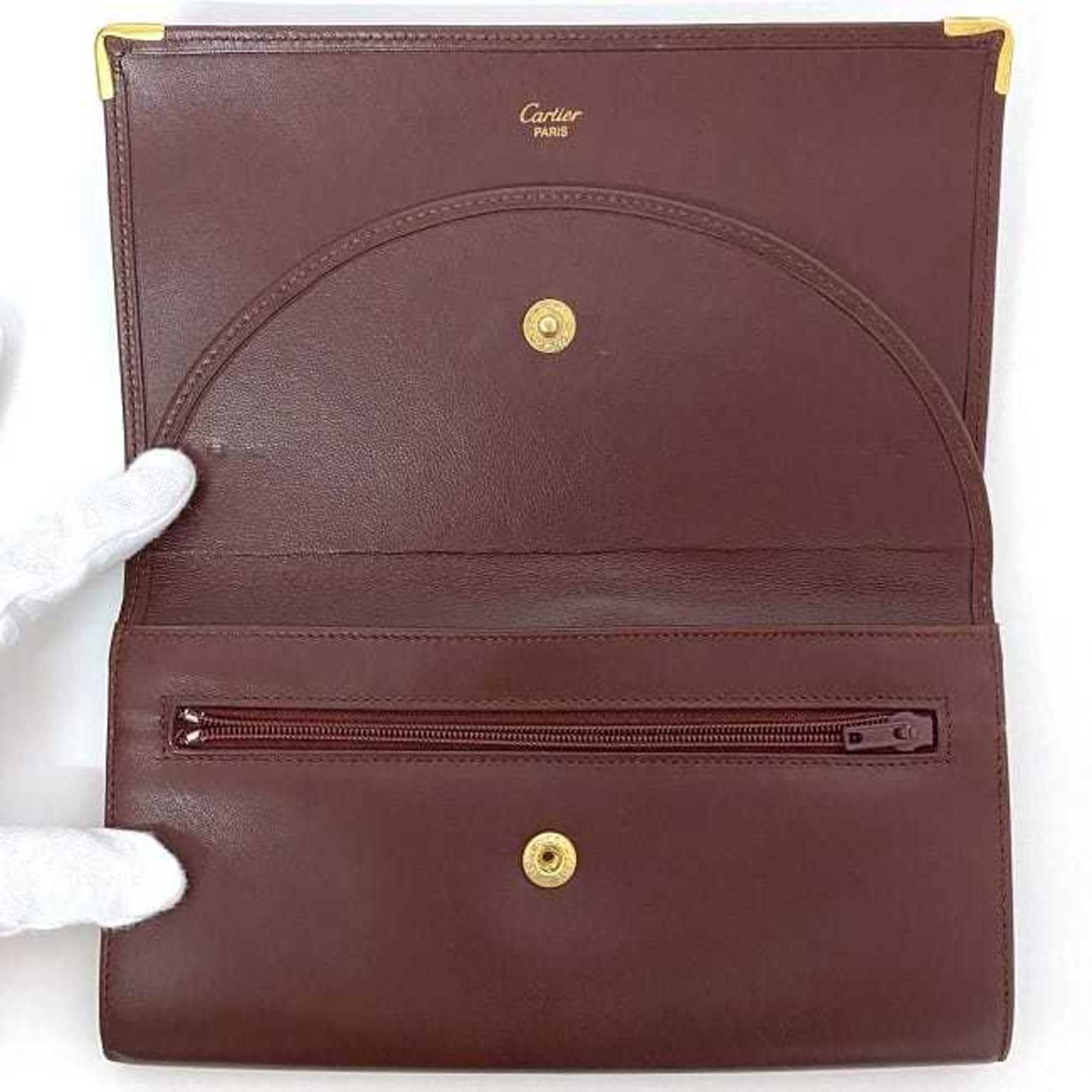 Cartier Bi-fold Long Wallet Bordeaux Must Leather Men's Women's Chic