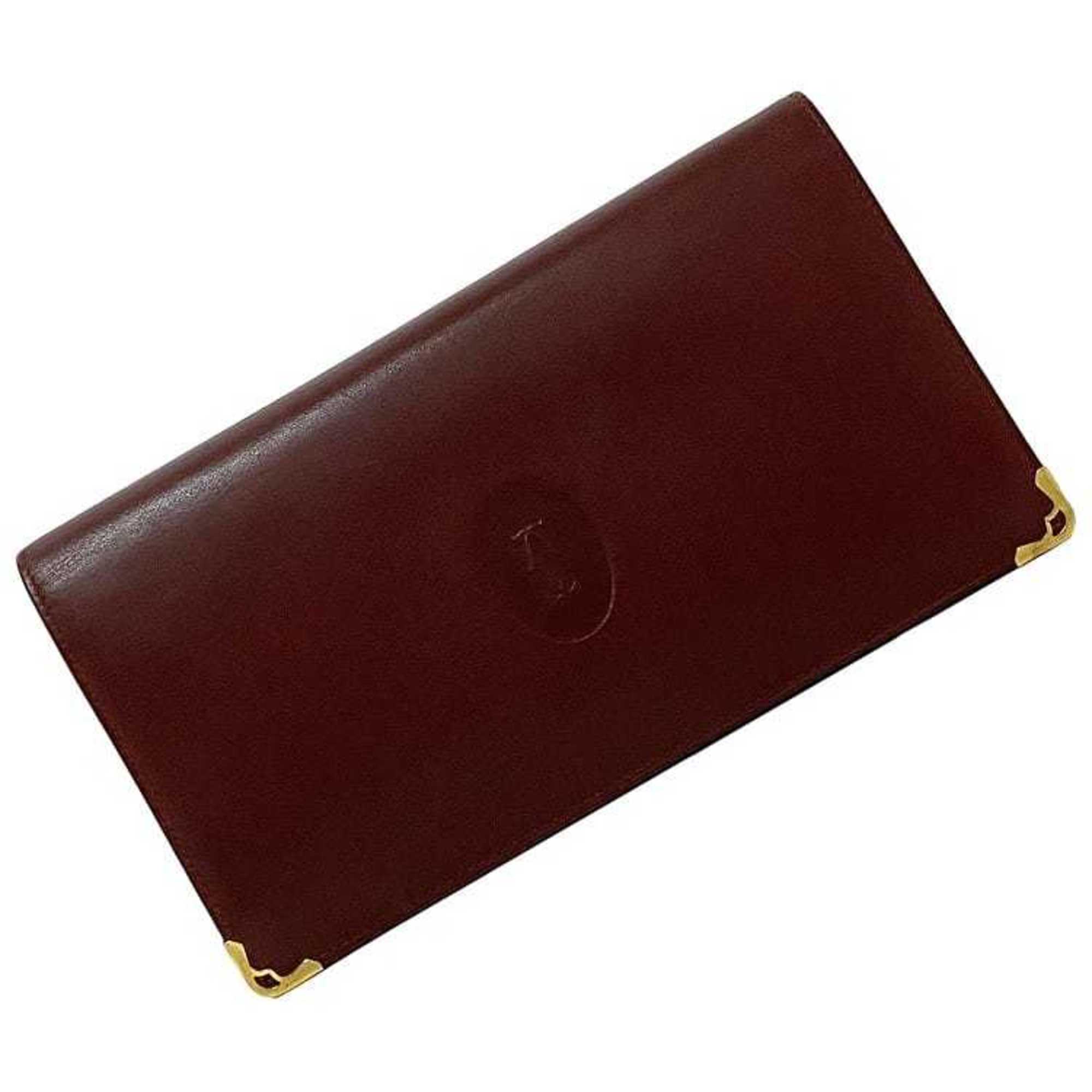 Cartier Bi-fold Long Wallet Bordeaux Must Leather Men's Women's Chic