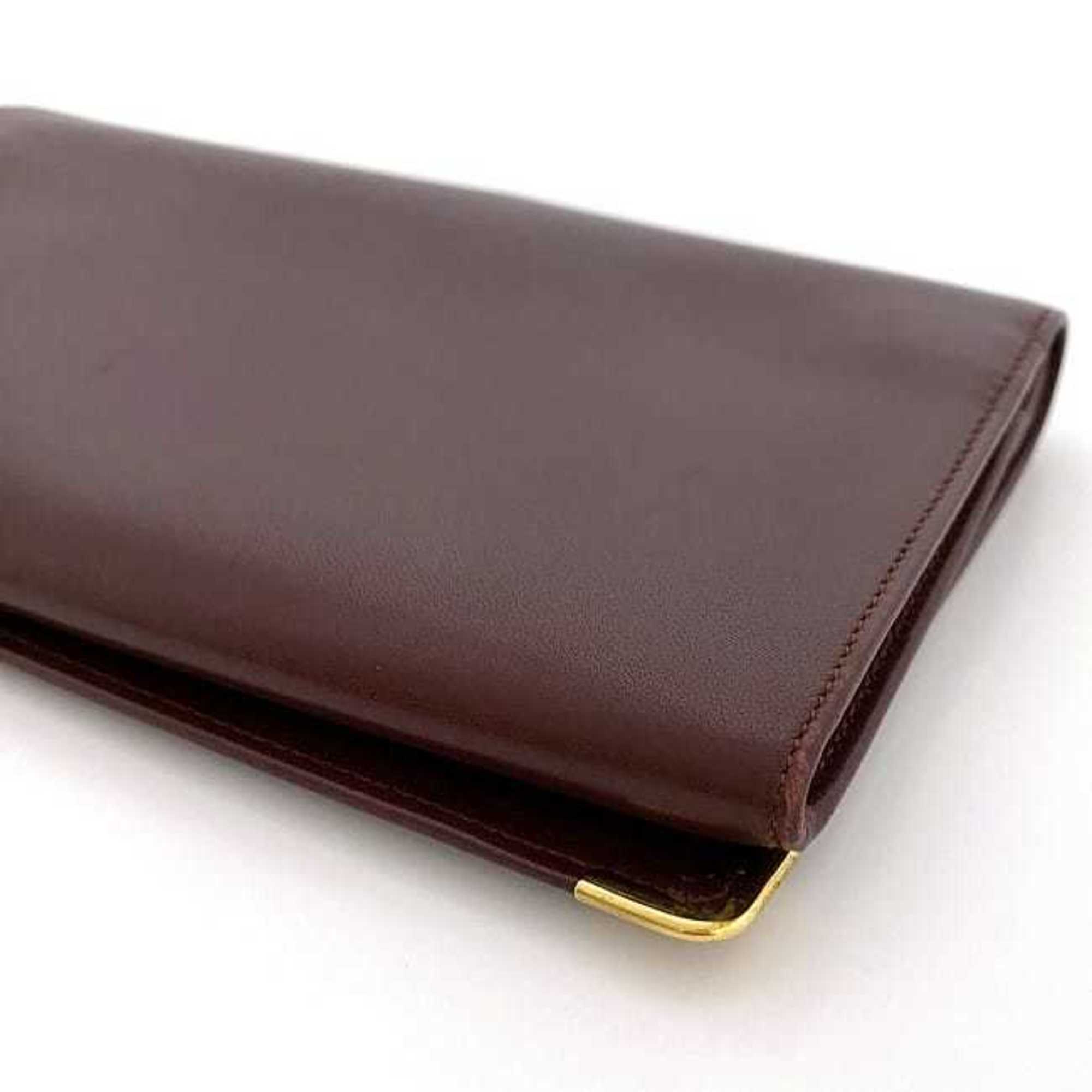 Cartier Bi-fold Long Wallet Bordeaux Must Leather Men's Women's Chic