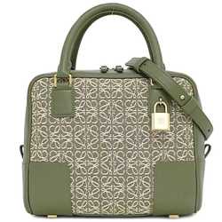 LOEWE 2-way Bag Amazona 19 Khaki Green Anagram A039N10X02 Square Leather Canvas Handbag Embroidered Shoulder Women's