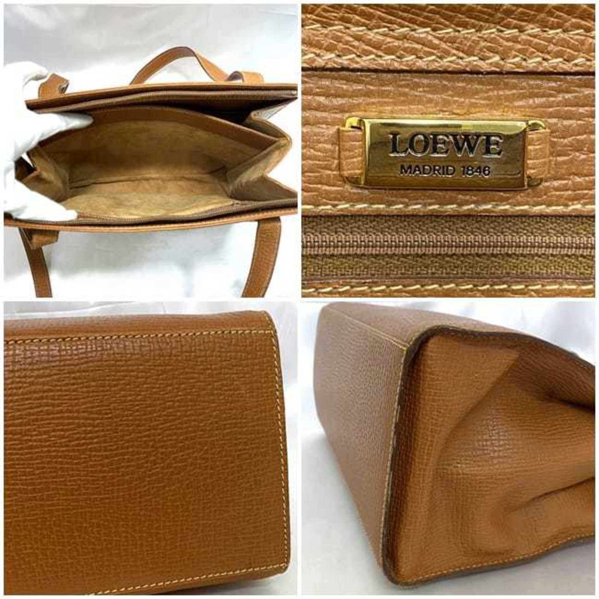 LOEWE Shoulder Tote Bag Brown Leather Grain Women's