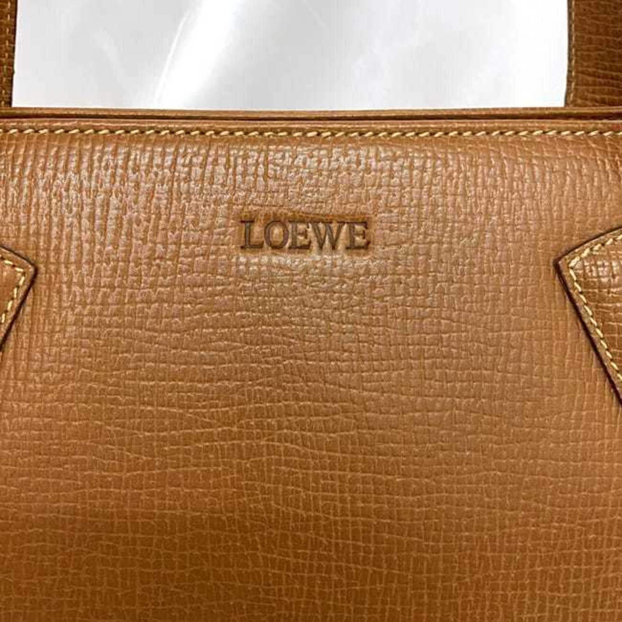 LOEWE Shoulder Tote Bag Brown Leather Grain Women's