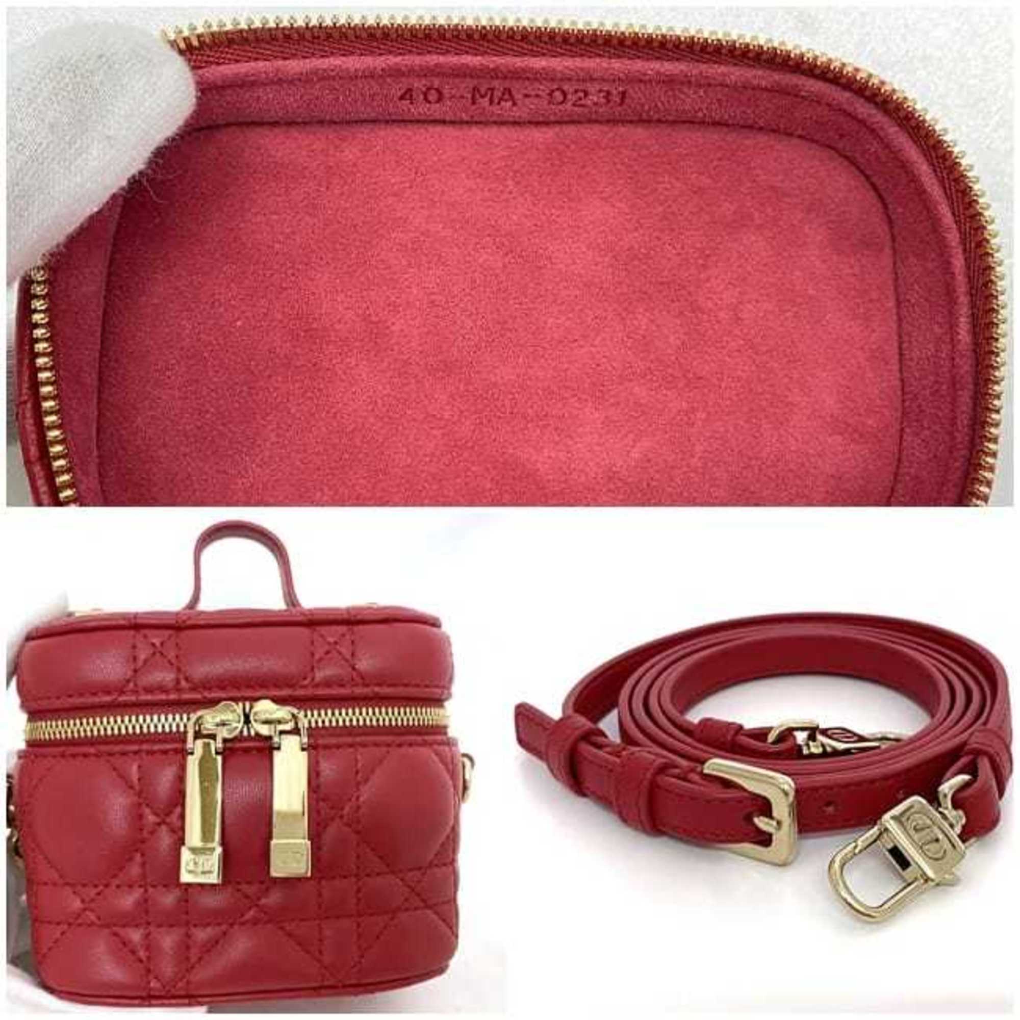 Christian Dior Shoulder Bag Micro Vanity Red Cannage - f-20890 Leather Lambskin 40-MA-0231 Quilted Stitch Charm