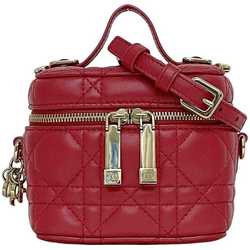 Christian Dior Shoulder Bag Micro Vanity Red Cannage - f-20890 Leather Lambskin 40-MA-0231 Quilted Stitch Charm