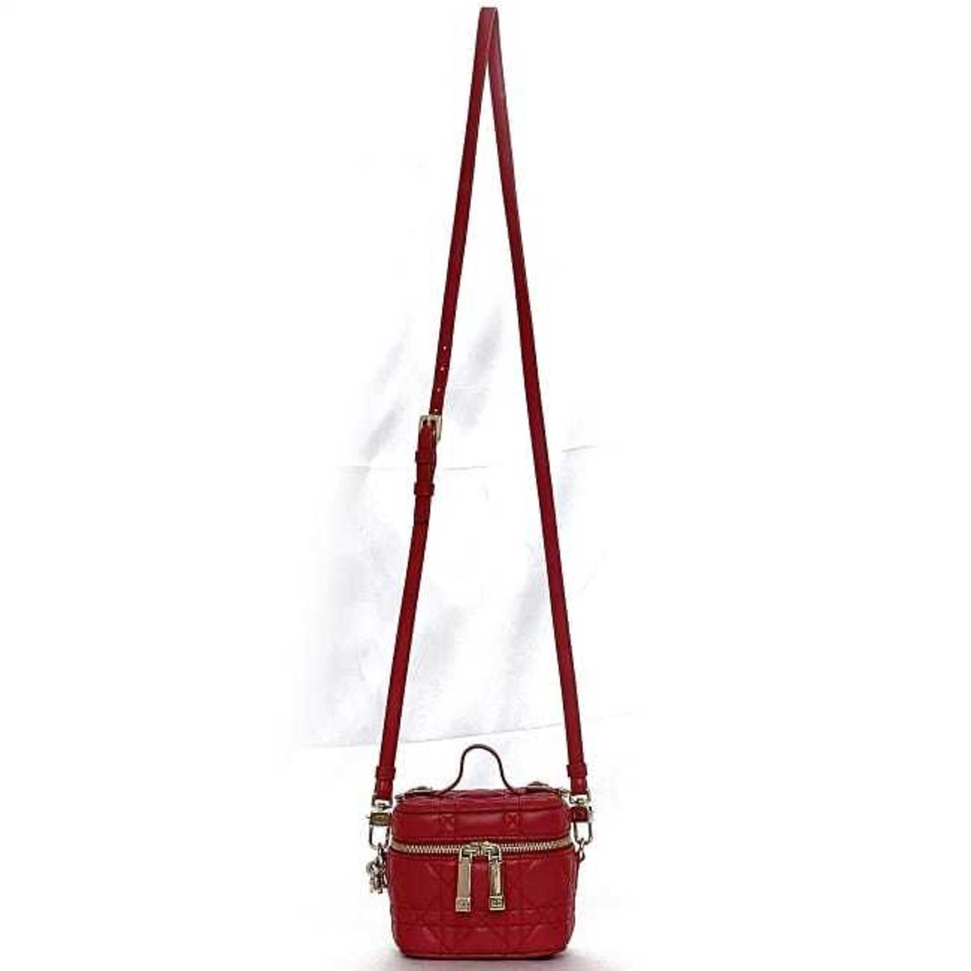 Christian Dior Shoulder Bag Micro Vanity Red Cannage - f-20890 Leather Lambskin 40-MA-0231 Quilted Stitch Charm